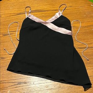 Y2K Forever 21 Black Camisole Pink Satin Accent Balletcore Whimsigoth Medium